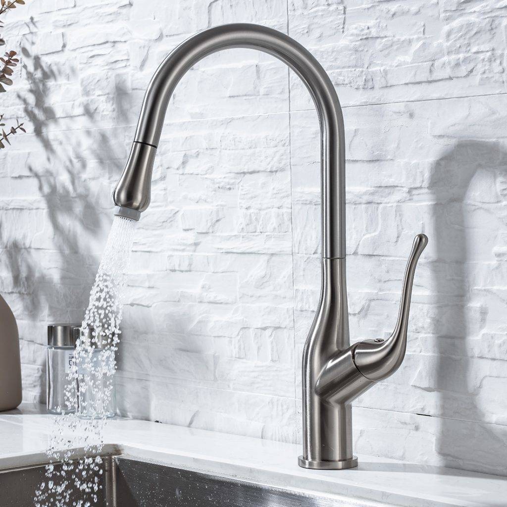 WOWOW Brushed Nickel Pull Down Kitchen Faucet