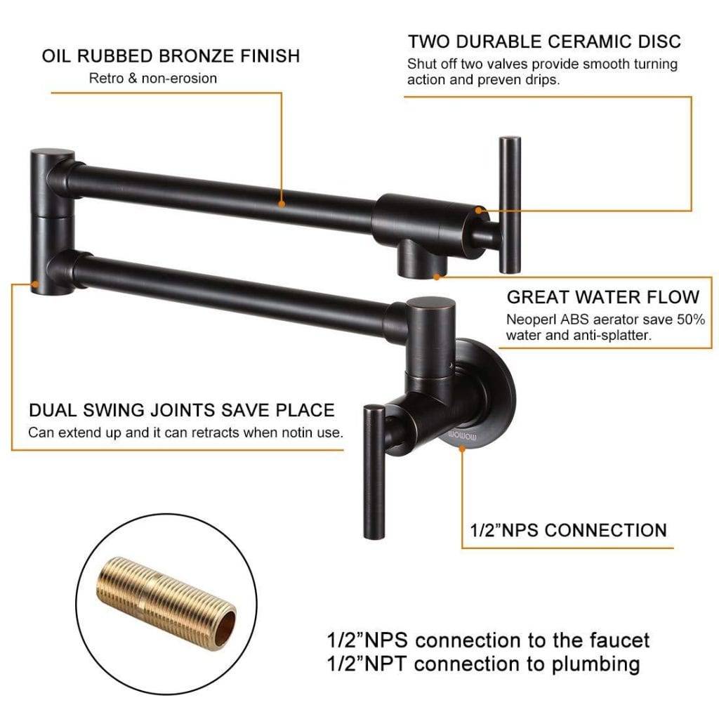 WOWOW Oil Rubbed Bronze Pot Filler Wall Mount Folding Faucet