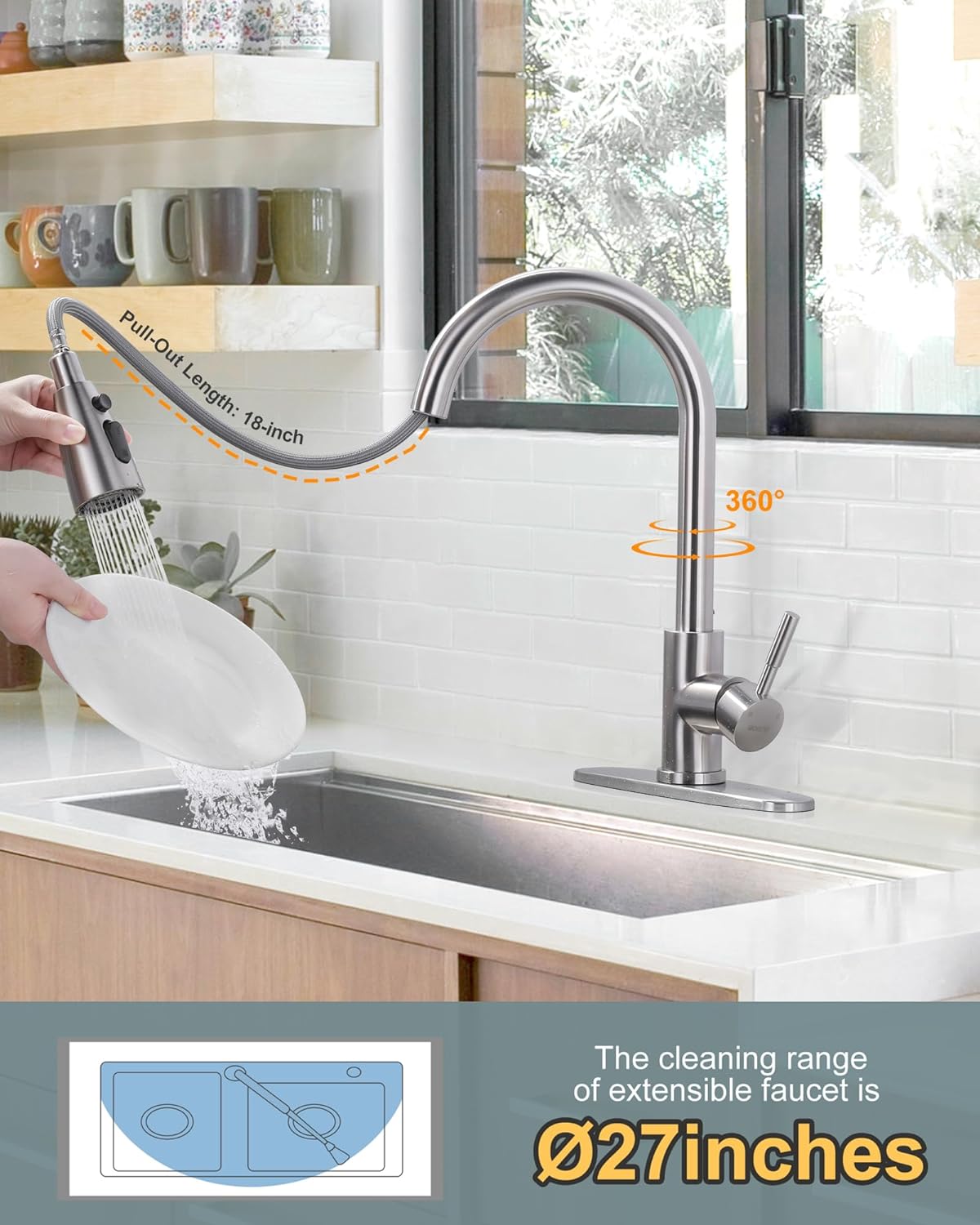 wowow top rated pull down kitchen faucets single hole 3 1
