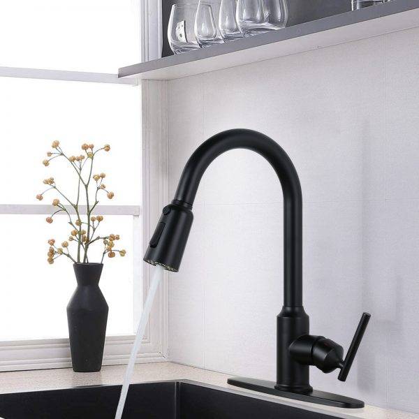 Matte Black Kitchen Faucet with Pull Down Sprayer Matte Black Stainless ...