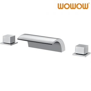 wowow 2 handle deck mount waterfall chrome roman tub faucet