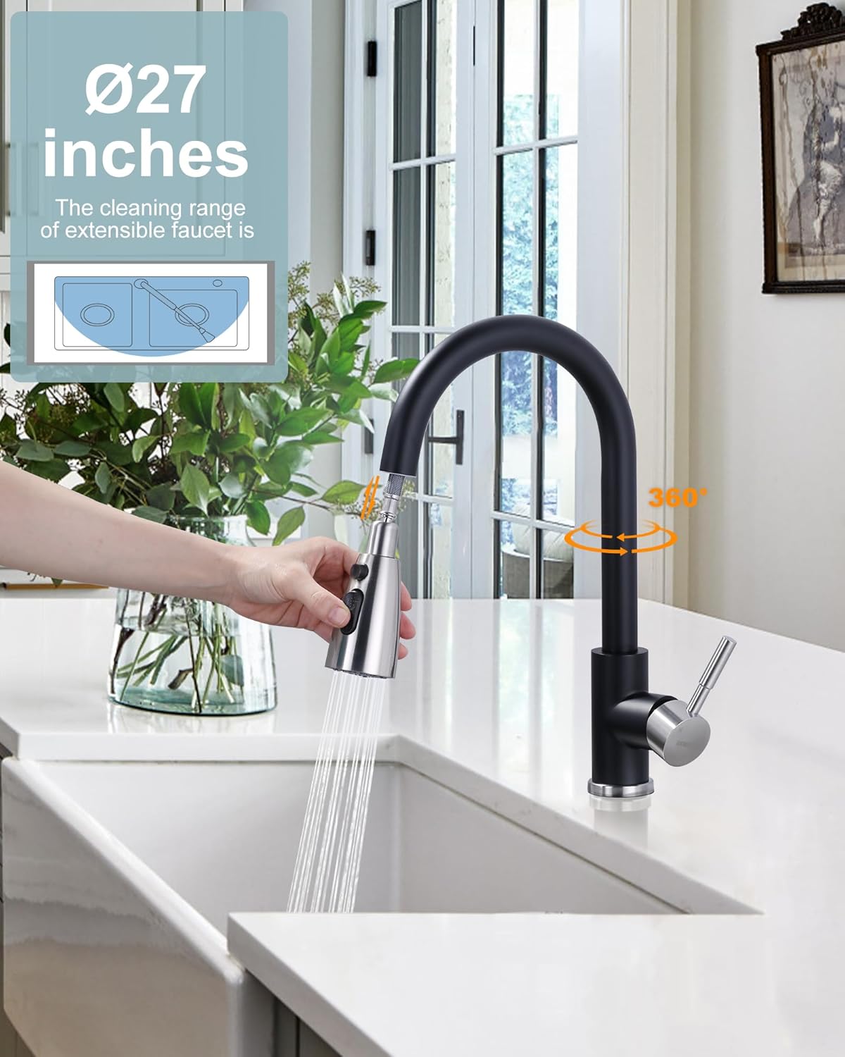 wowow black and brushed nickel kitchen faucet 6 1