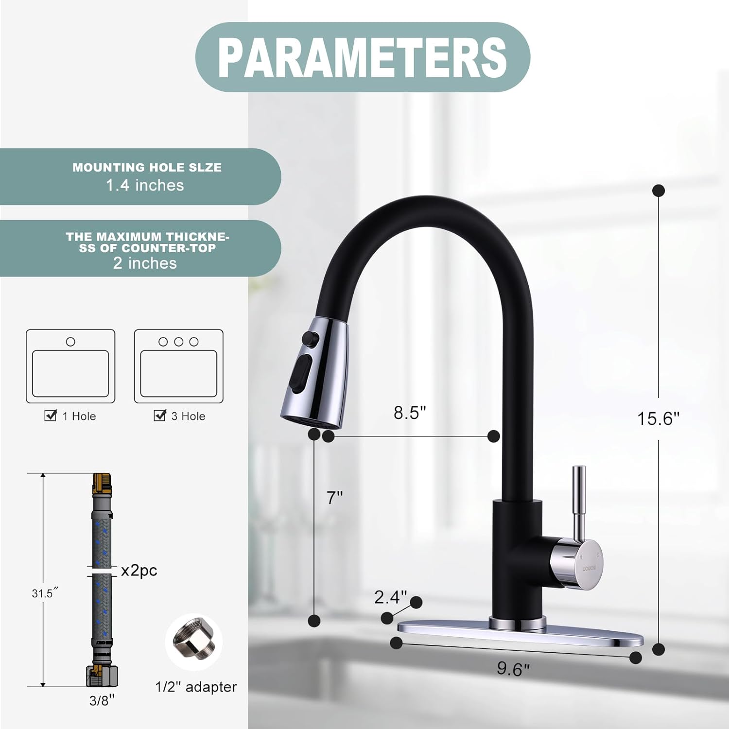 wowow black and chrome kitchen faucet with sprayer 10