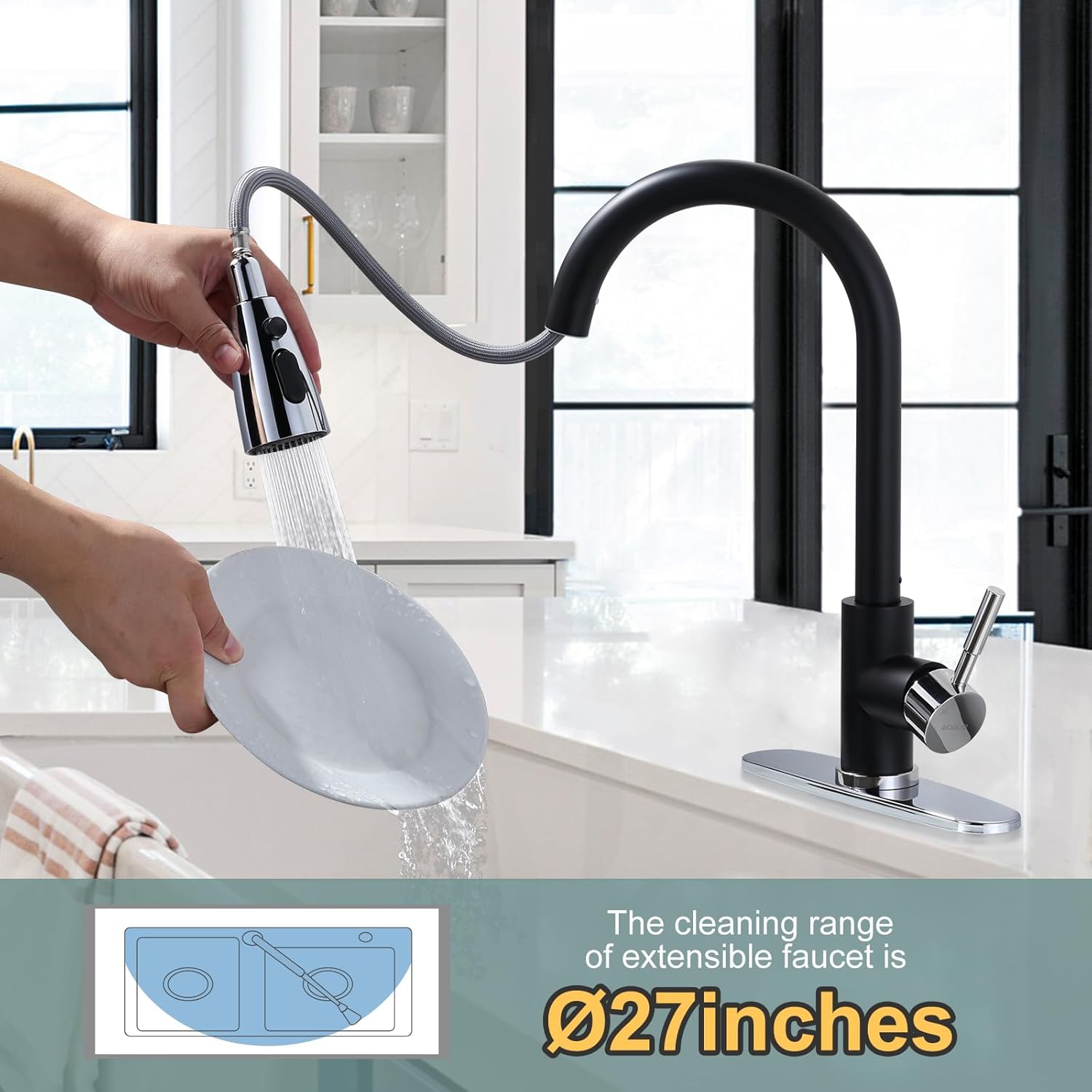 wowow black and chrome kitchen faucet with sprayer 13