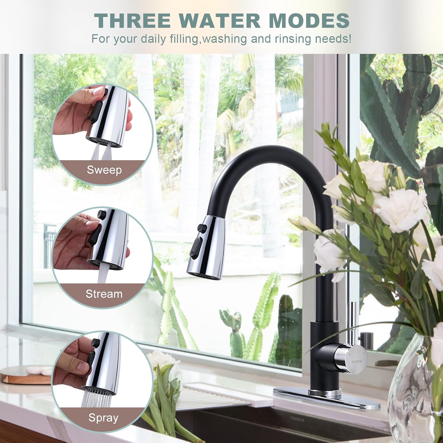 wowow black and chrome kitchen faucet with sprayer 14