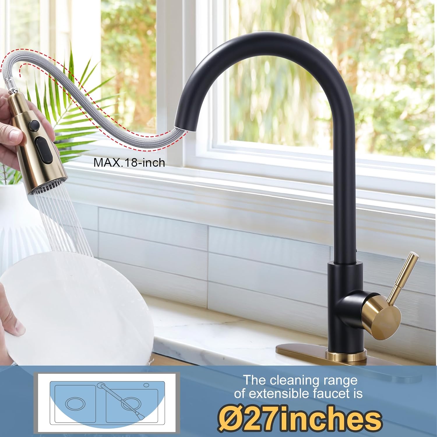 wowow black and gold kitchen faucet 6 1