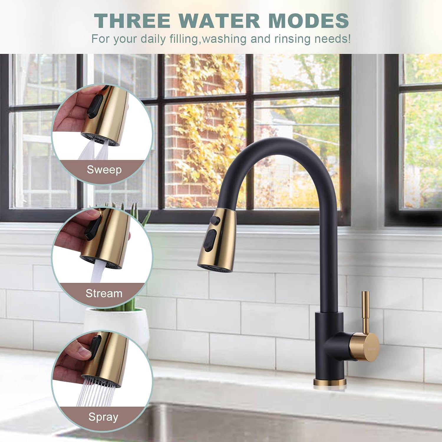 wowow black and gold kitchen faucet 7