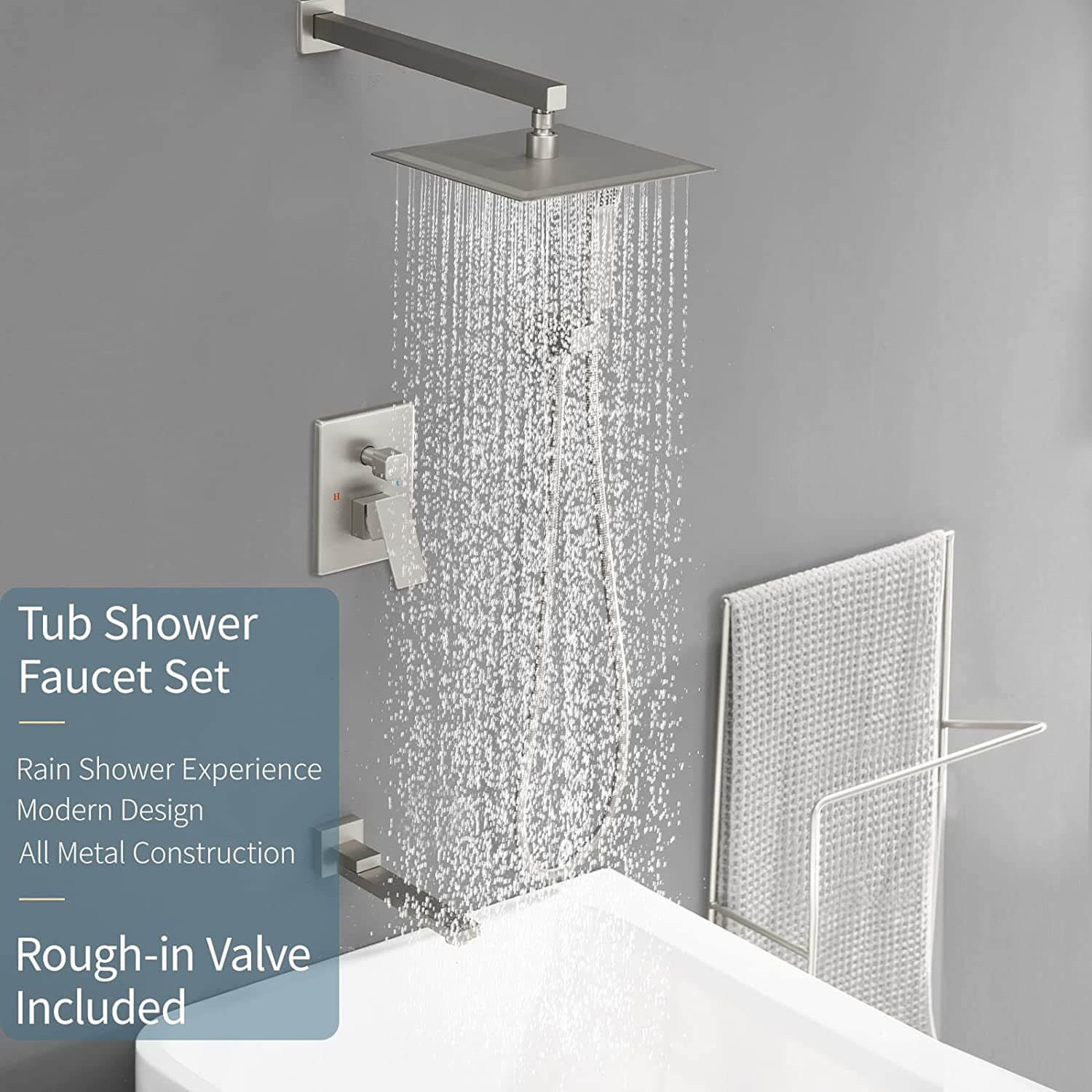 SR SUN RISE Inches All Metal Bathtub Faucet Set Shower System with Tub  Spout Square Rain Shower Head and Handheld Combo Shower Fixtues, Modern 
