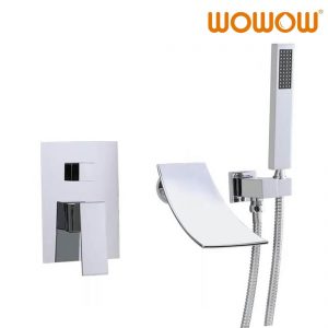 wowow chrome waterfall wall-mount tub faucet with handheld shower