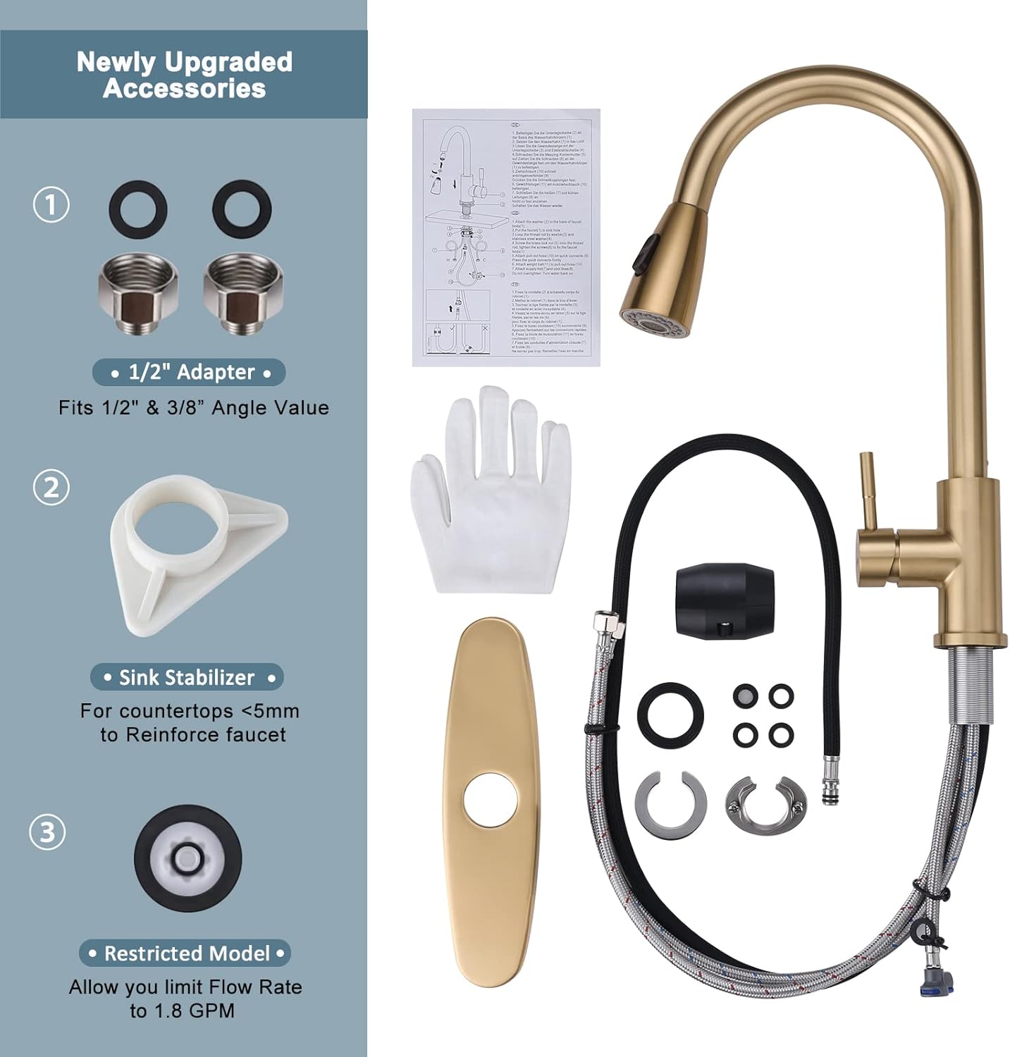 wowow gold kitchen faucet with pull down sprayer 2 2