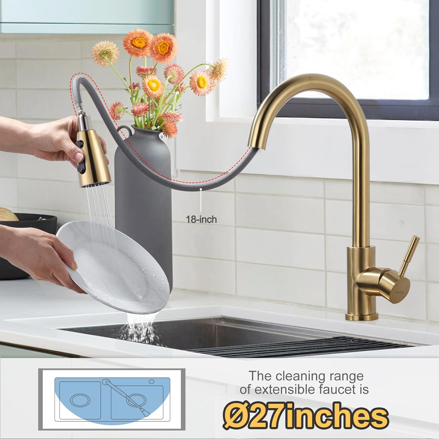 wowow gold kitchen faucet with pull down sprayer 6 1
