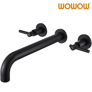 wowow matte black wall mount 2 handle bath tub mixer tap