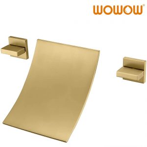 wowow wall mount 2 handle waterfall brushed gold tub filler faucet