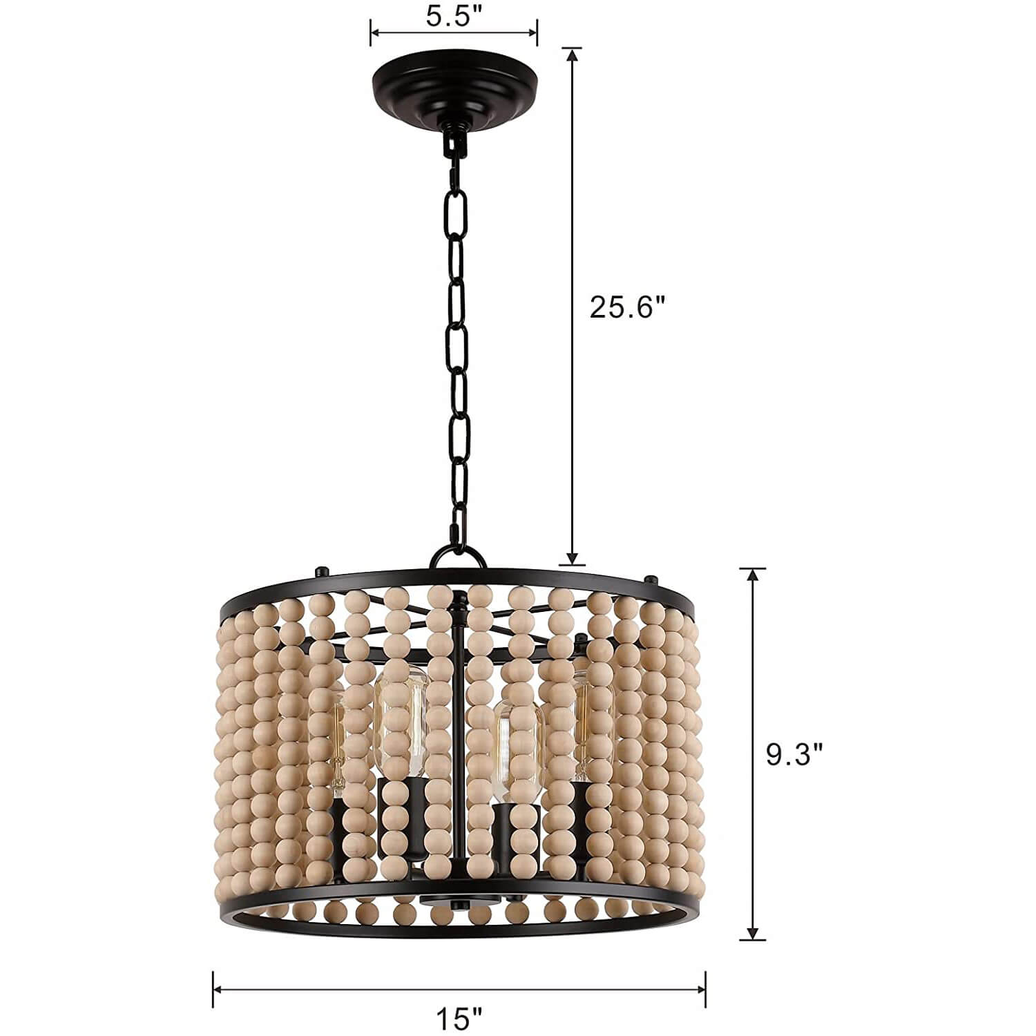 WOWOW 4-Light Farmhouse Ceiling Lights Fixtures Wood Beaded Celling Lantern