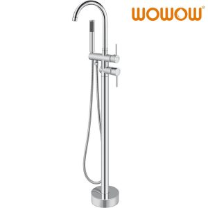 wowow chrome freestanding tub filler with handheld shower mixer taps swivel spout