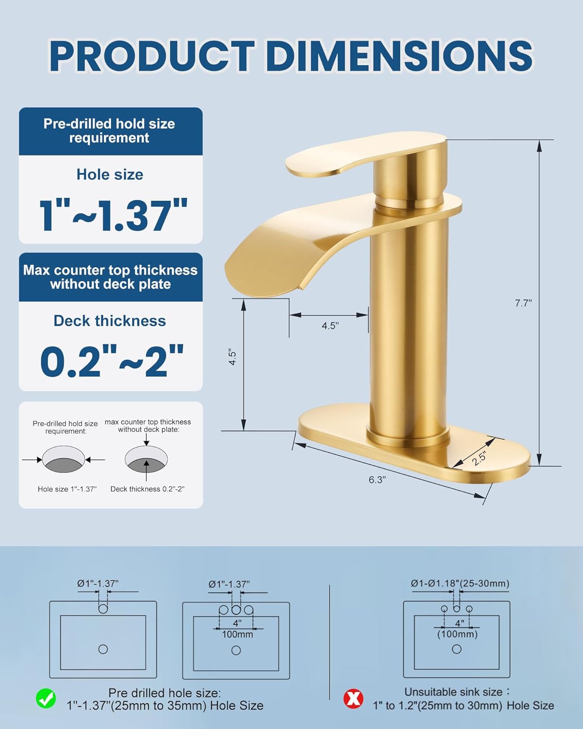 wowow single handle brushed gold waterfall bathroom faucet with deck plate 4 1