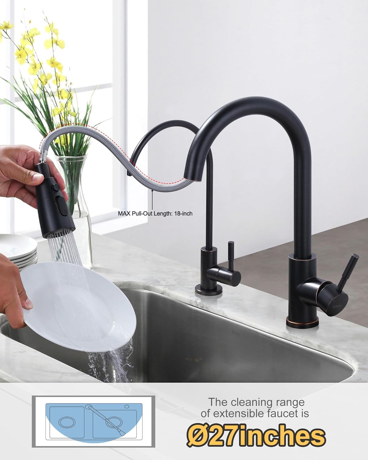 wowow stainless steel oil rubbed bronze pull down kitchen faucet 4