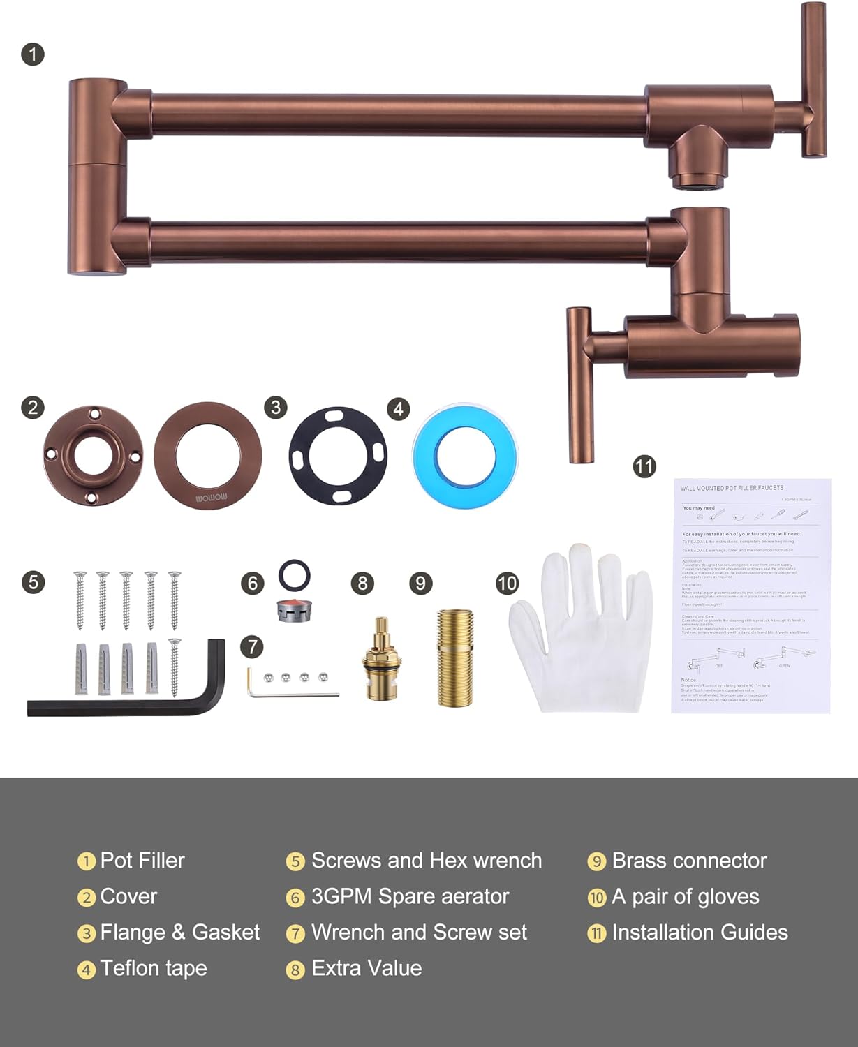 wowow wall mounted rose gold commercial pot filler faucet over stove 7