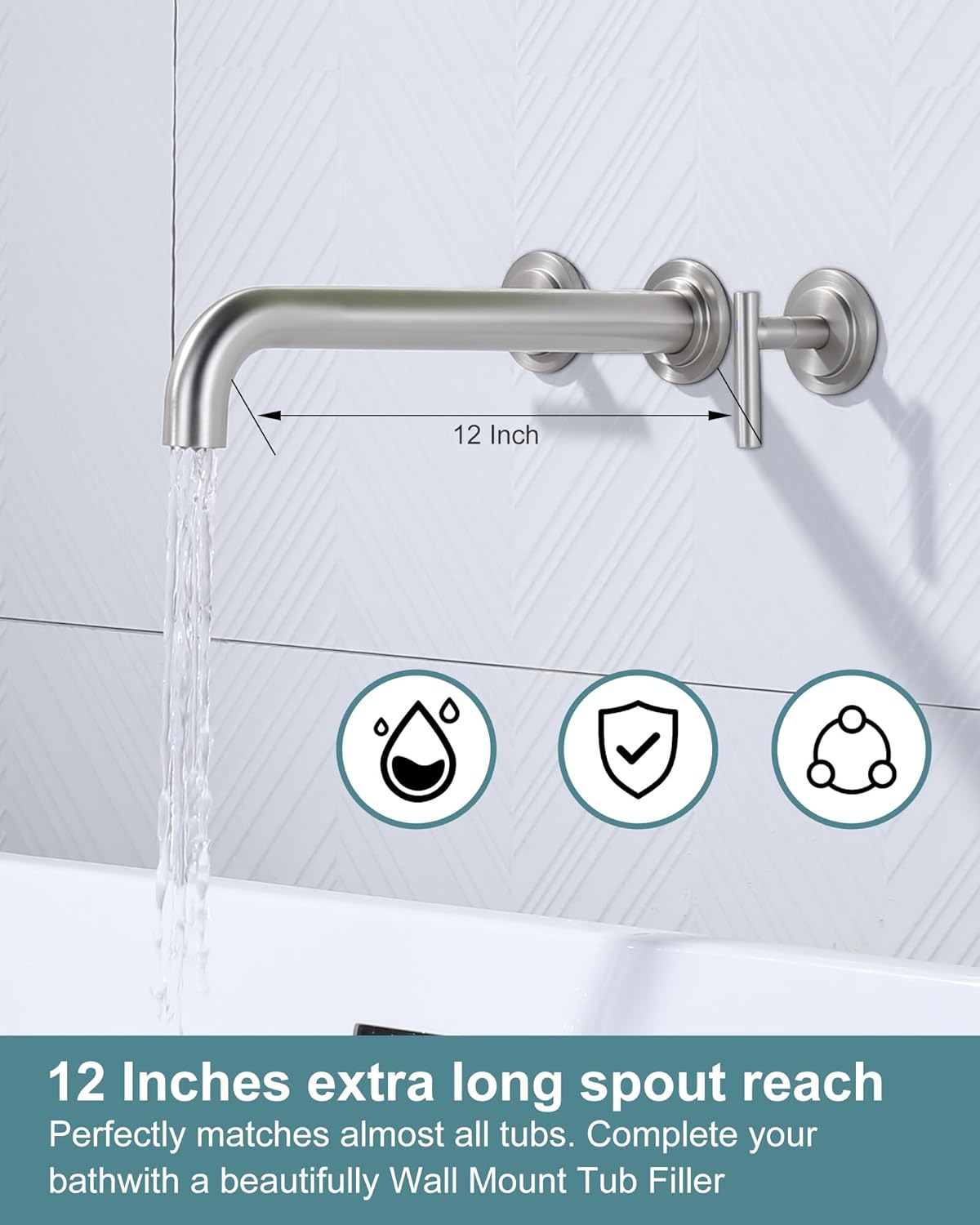 WOWOW Brushed Nickel 2 Handles Wall Mount Tub Filler 11