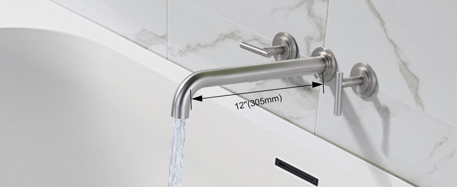 WOWOW Brushed Nickel 2 Handles Wall Mount Tub Filler 4