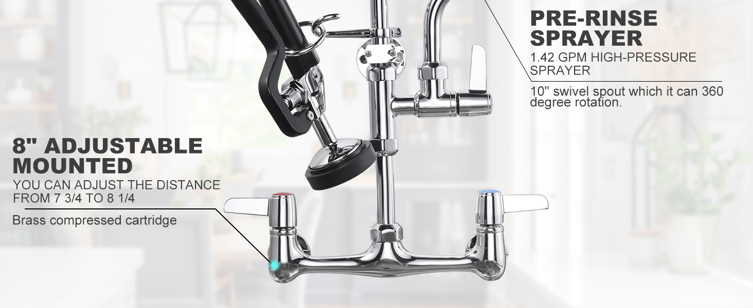 wowow 21 height pre rinse wall mount commercial kitchen faucet with sprayer 3