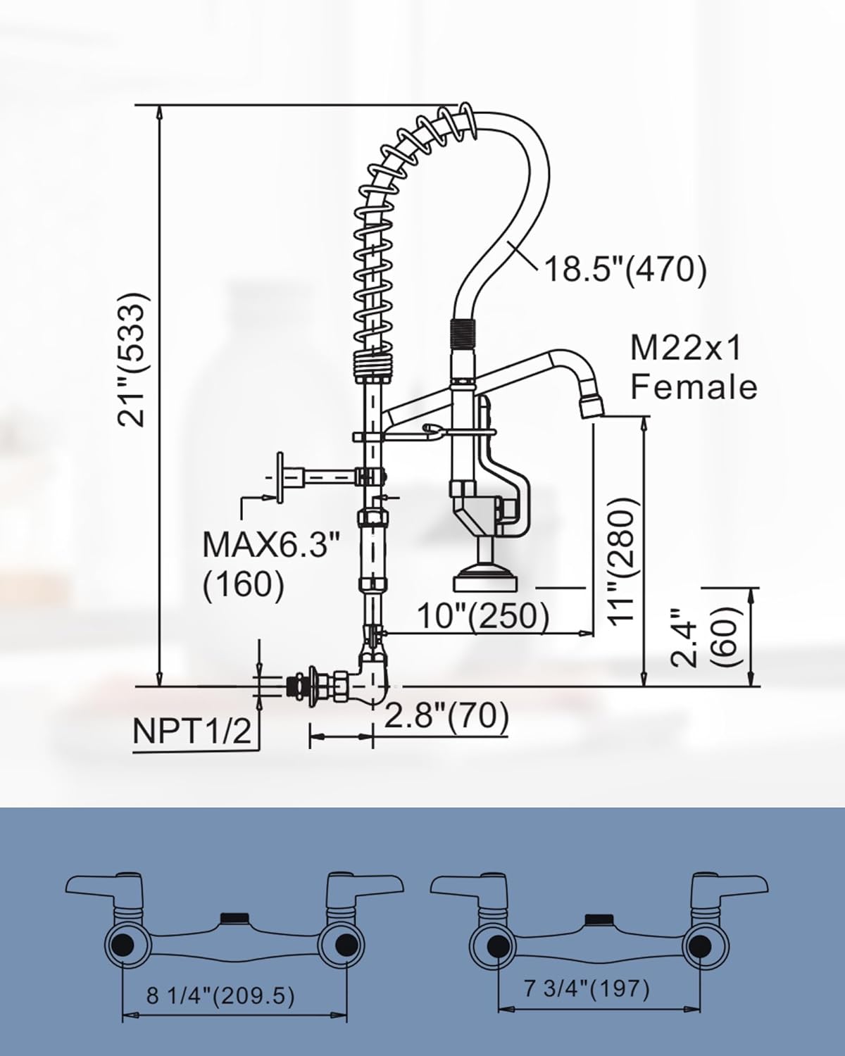 wowow 21 height pre rinse wall mount commercial kitchen faucet with sprayer 5