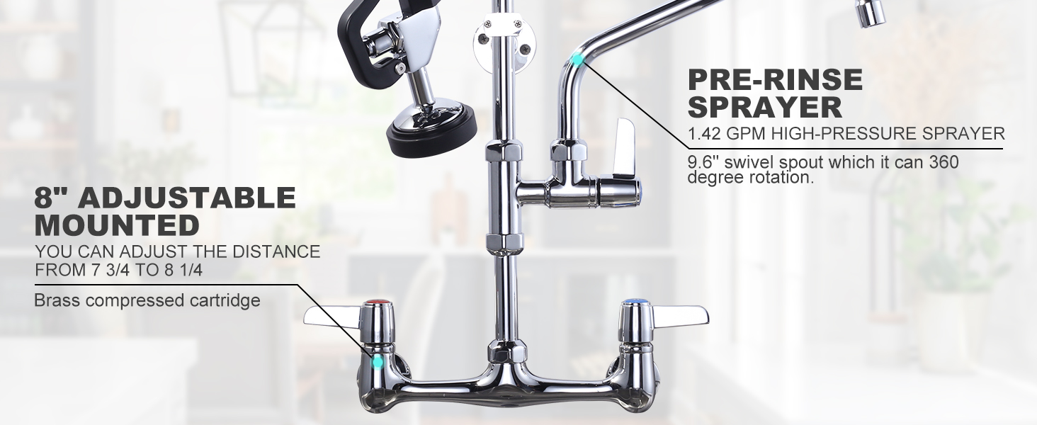 wowow 25 height pre rinse wall mount commercial kitchen faucet with sprayer 2