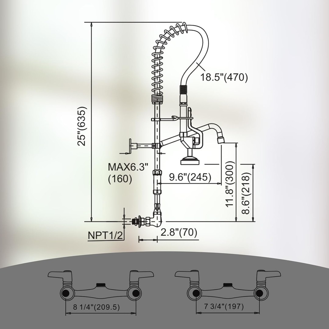 wowow 25 height pre rinse wall mount commercial kitchen faucet with sprayer 5