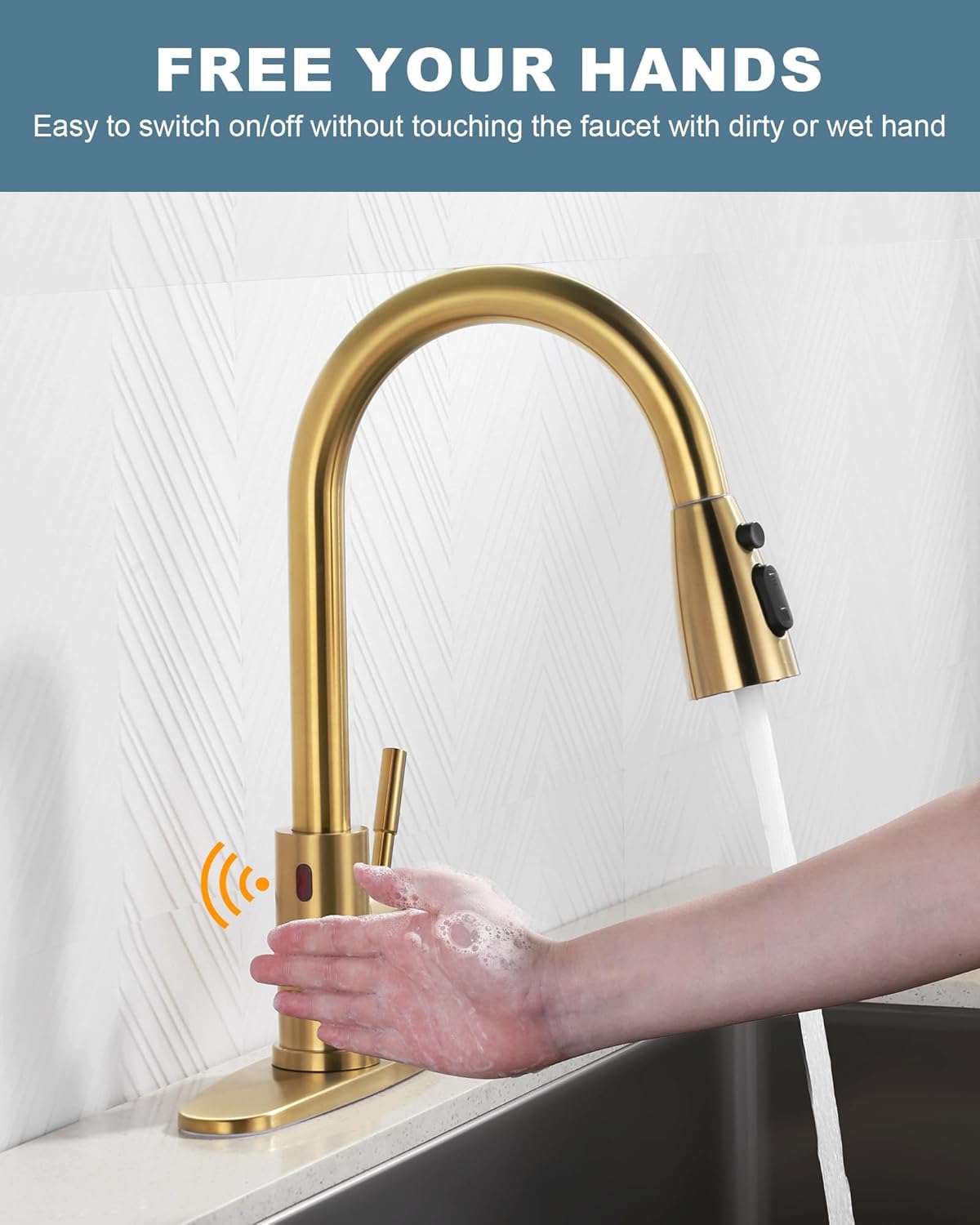 wowow automatic smart motion sensor brushed gold kitchen faucet 1