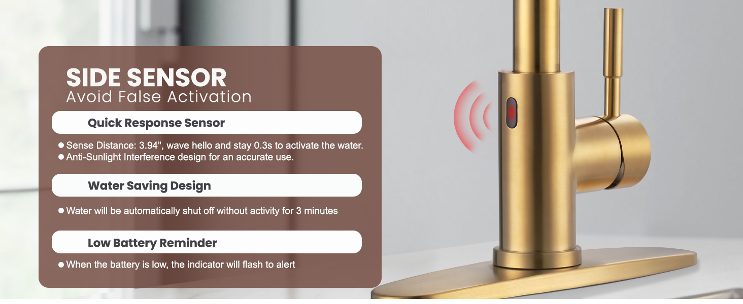 wowow automatic smart motion sensor brushed gold kitchen faucet 11