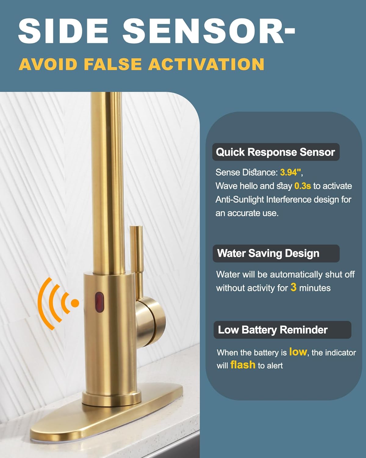 wowow automatic smart motion sensor brushed gold kitchen faucet 2