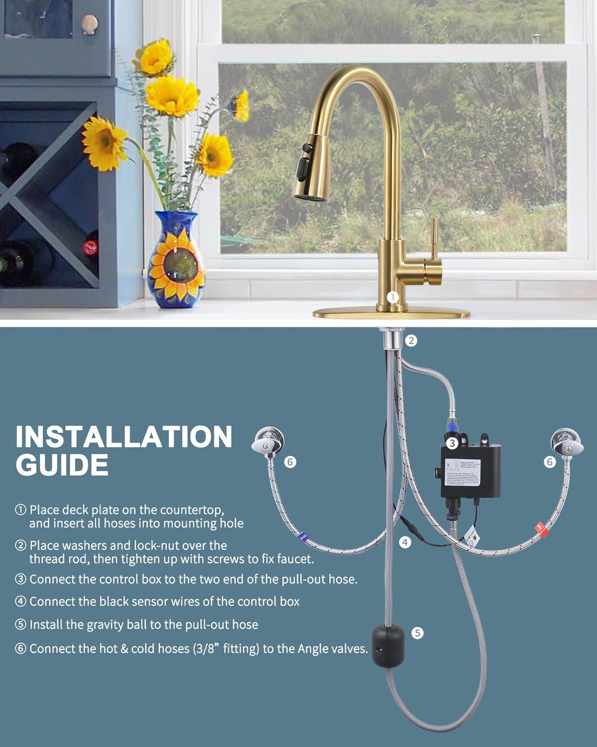 wowow automatic smart motion sensor brushed gold kitchen faucet 7