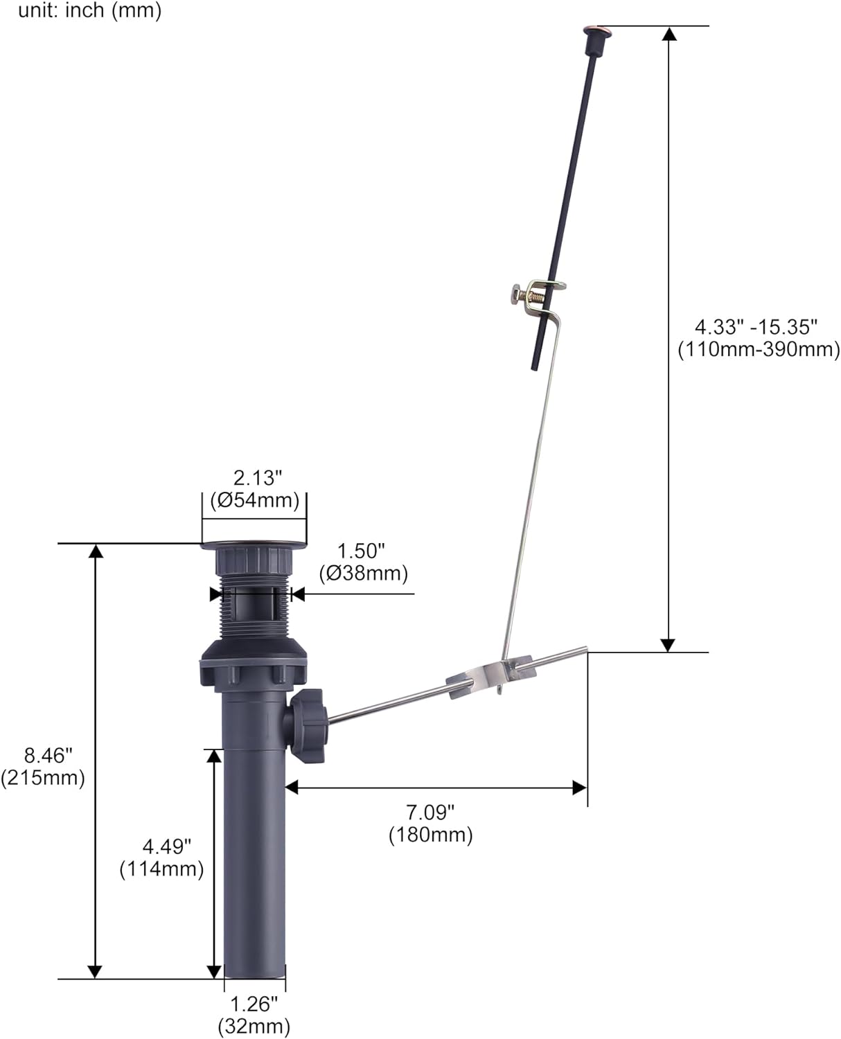 wowow bathroom drain assembly stopper with lift rod and overflow 4