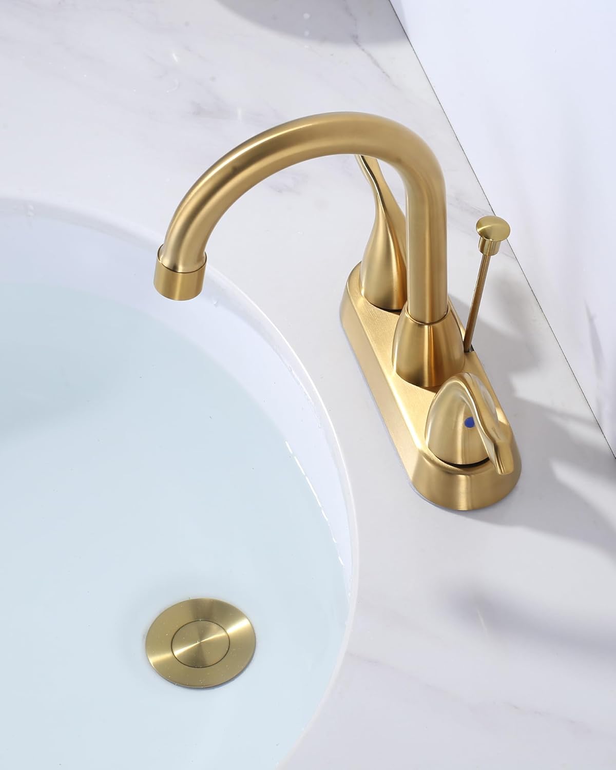 wowow brushed gold bathroom drain assembly stopper with lift rod and overflow 4