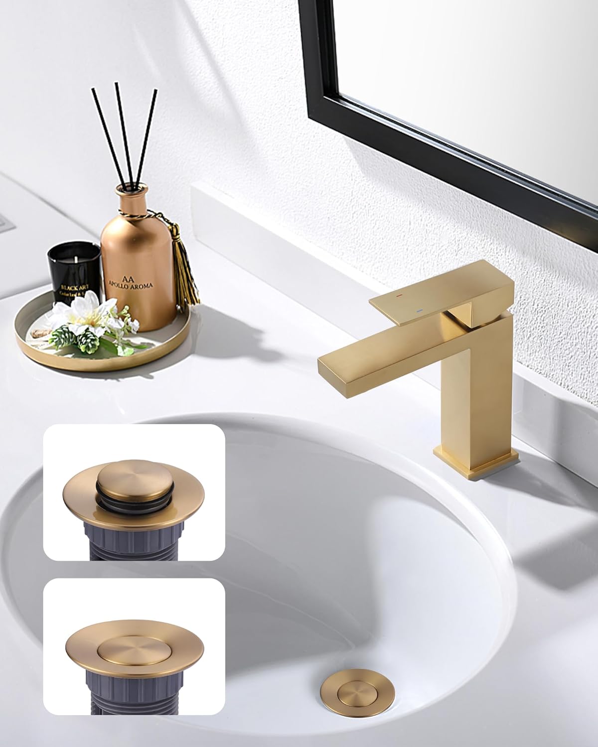 wowow brushed gold bathroom drain assembly stopper with lift rod and overflow 6