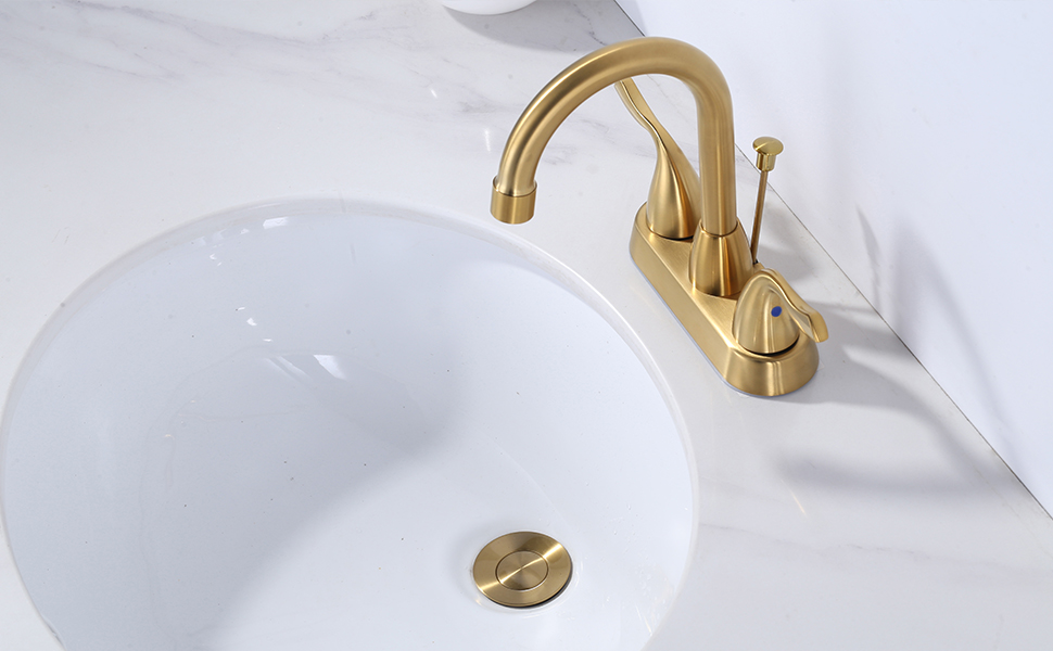 wowow brushed gold bathroom drain assembly stopper with lift rod and overflow 7