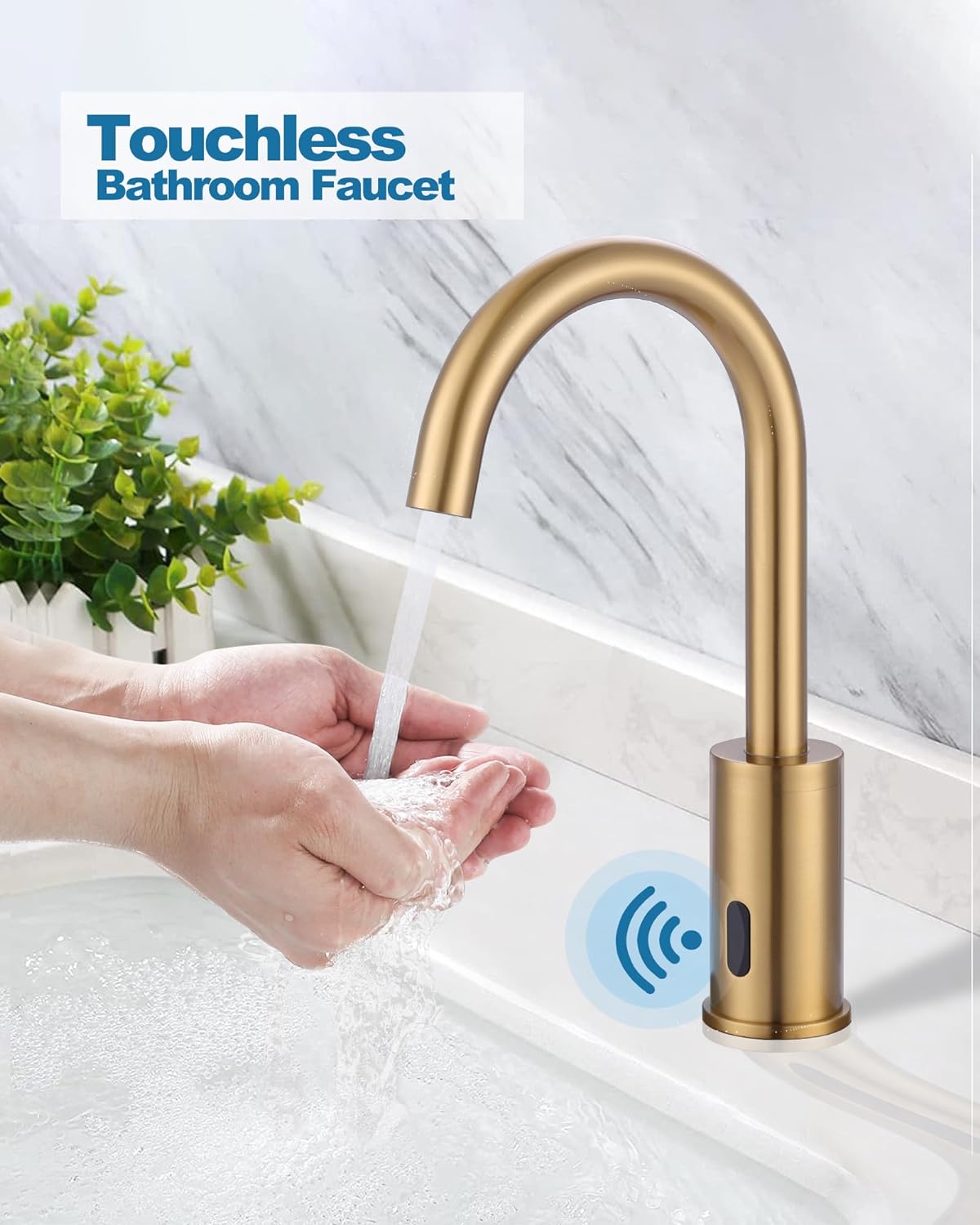 wowow brushed gold touchless bathroom faucet 2