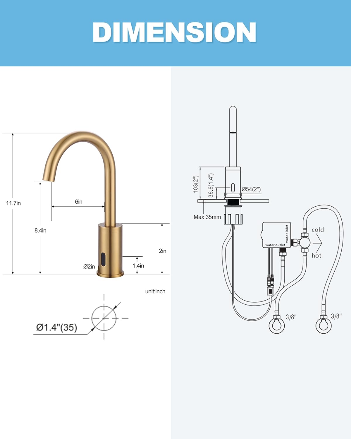 wowow brushed gold touchless bathroom faucet 4