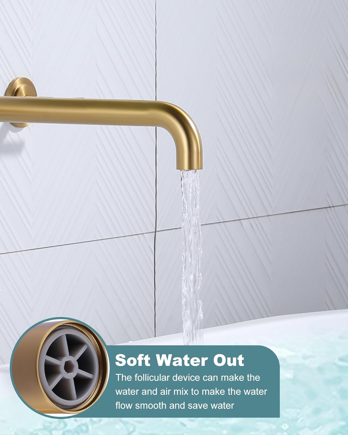 wowow brushed gold two handles long spout reach wall mount tub filler 2