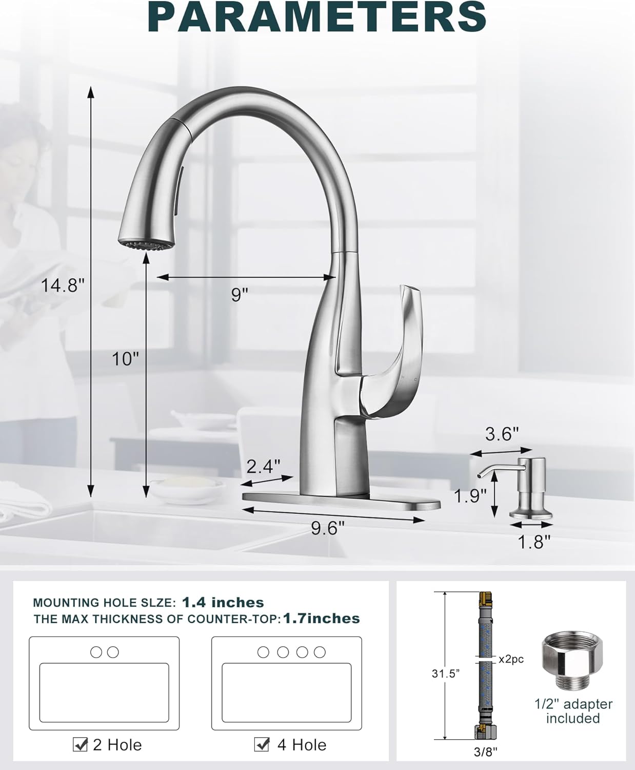 wowow brushed nickel kitchen faucet with soap dispenser 3