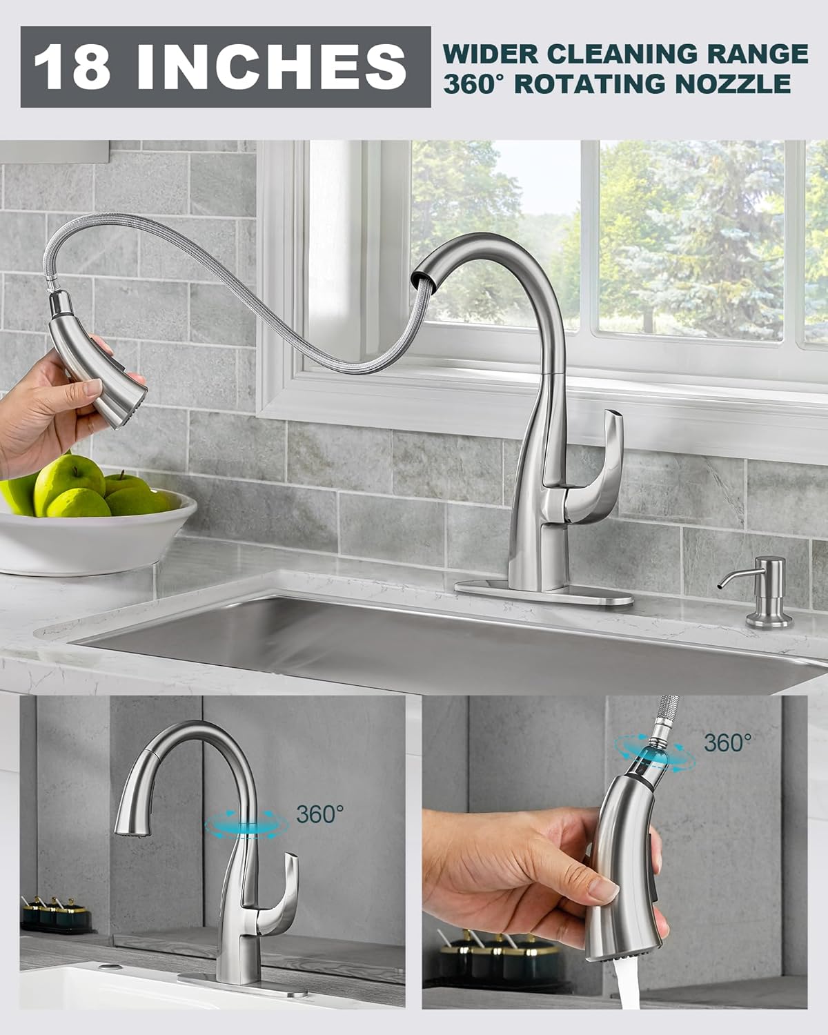 wowow brushed nickel kitchen faucet with soap dispenser 5