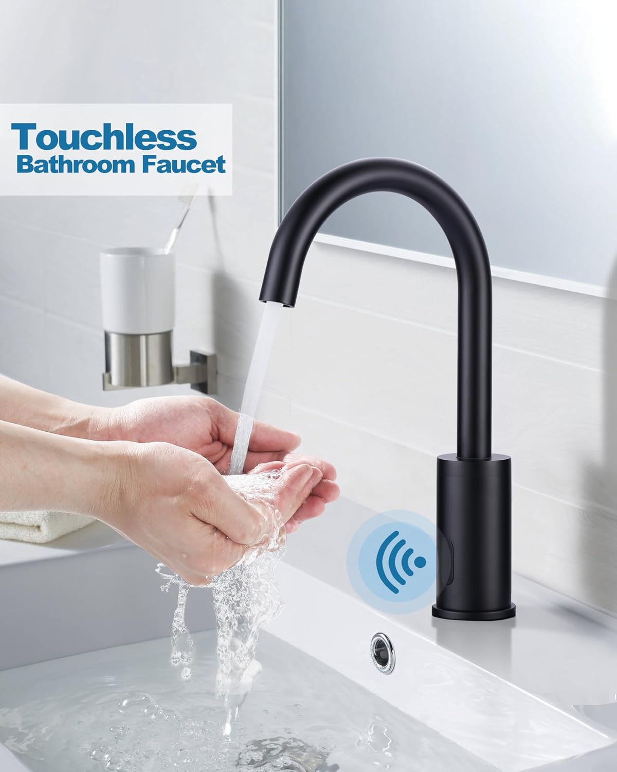 wowow matte black touchless bathroom faucet with deck plate 2