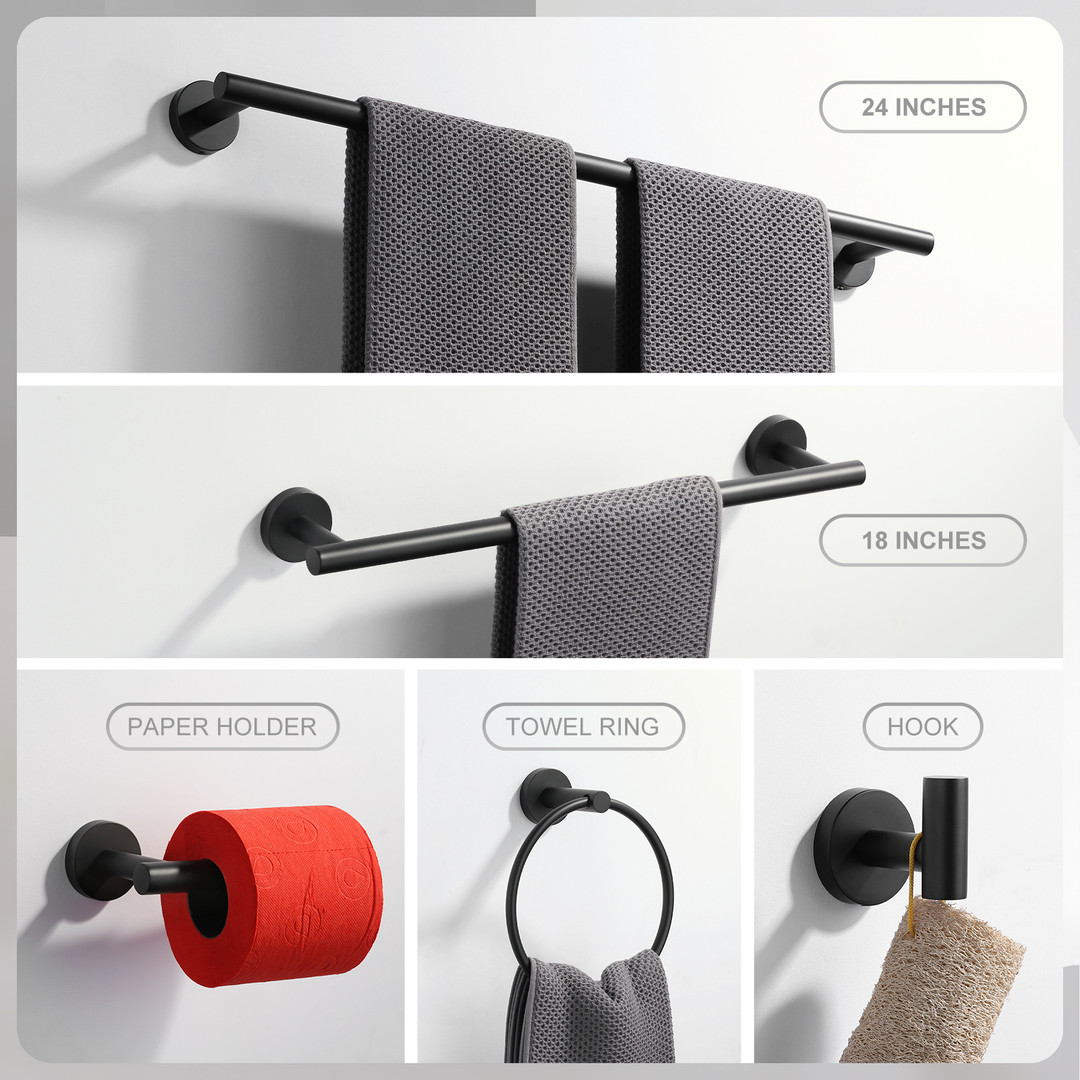 6 piece wall mount stainless steel bathroom towel hardware set 3