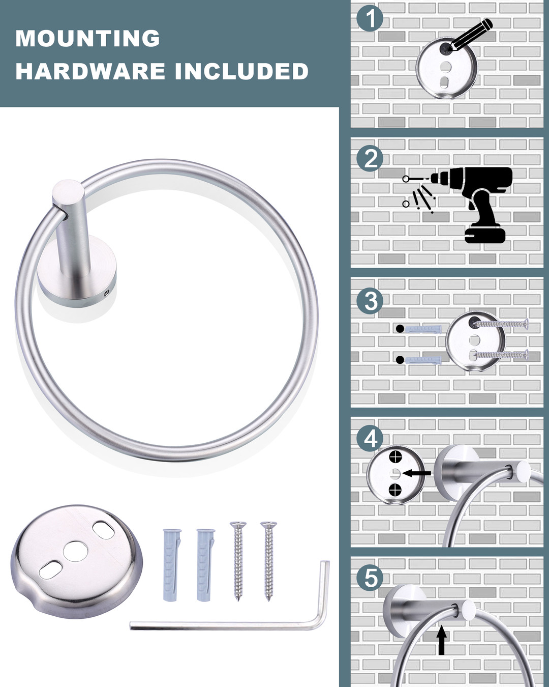 Stainless Steel Wall Mounted Double Towel Rings 5