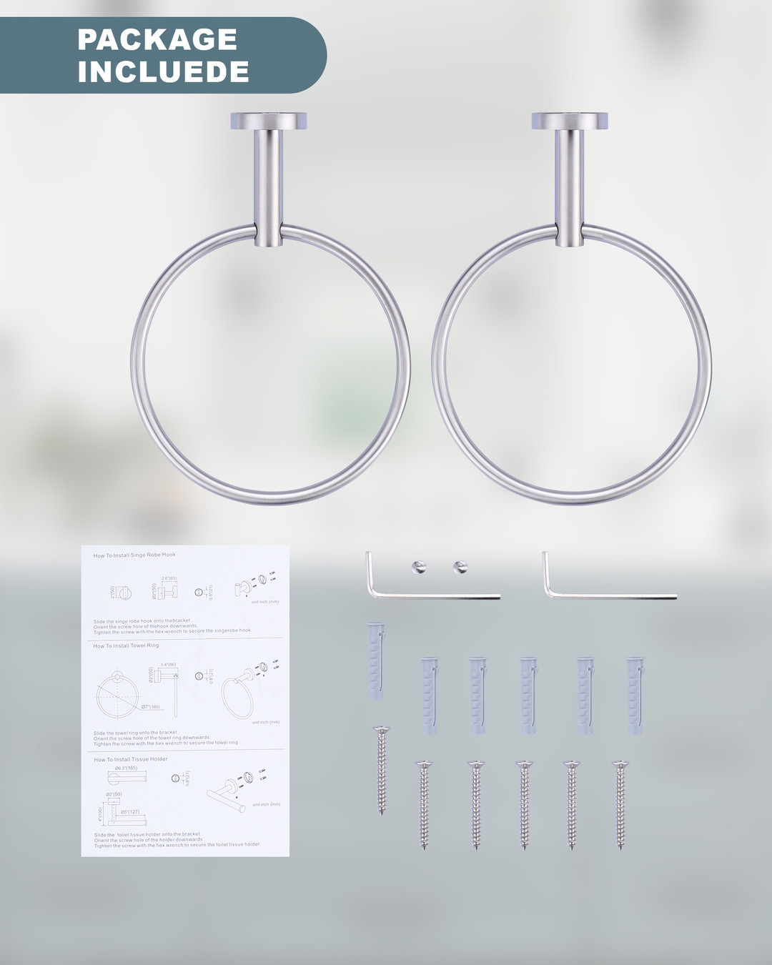 Stainless Steel Wall Mounted Double Towel Rings 7