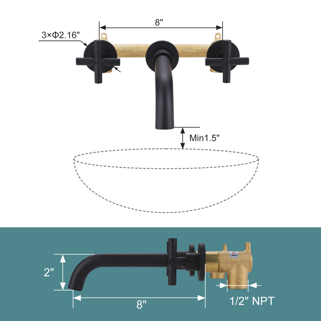 Wall Mounted Bathroom Sink Faucet Black 6