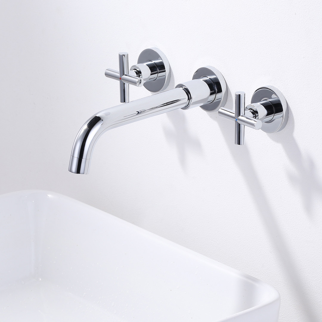 Wall Mounted Bathroom Sink Faucet chrome 3