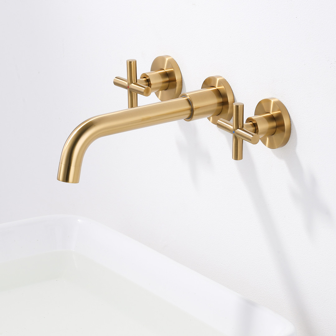 Wall Mounted Bathroom Sink Faucet gold 3