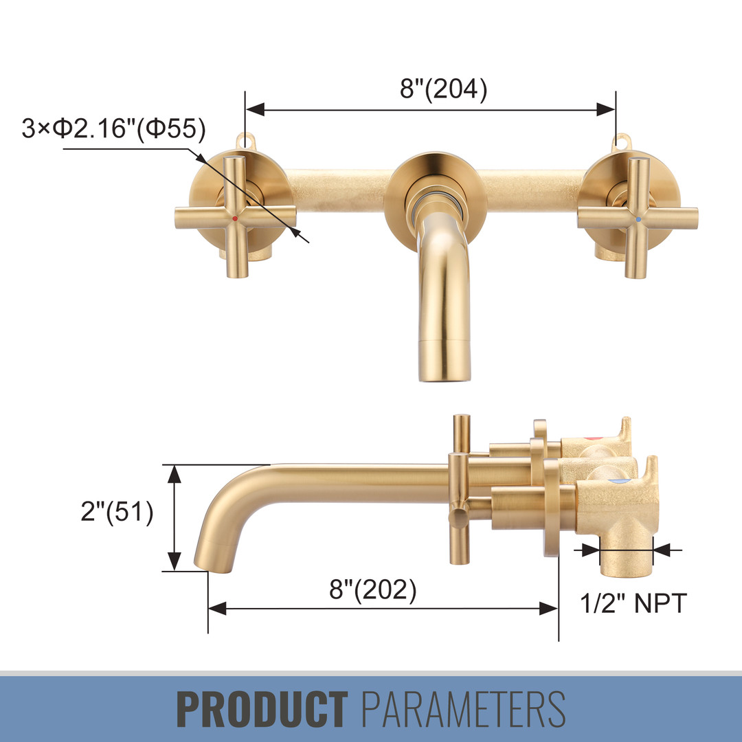 Wall Mounted Bathroom Sink Faucet gold 6