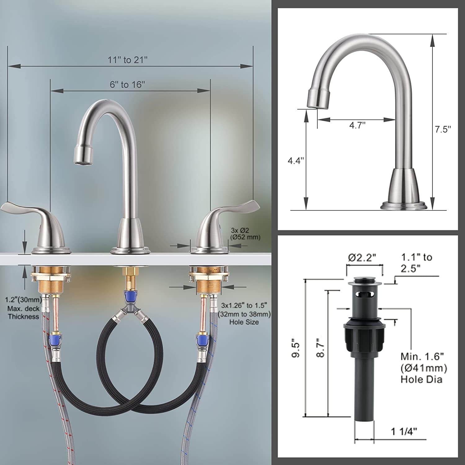 arcora 3 hole 8 inch brushed nickel widespread bathroom faucet 1